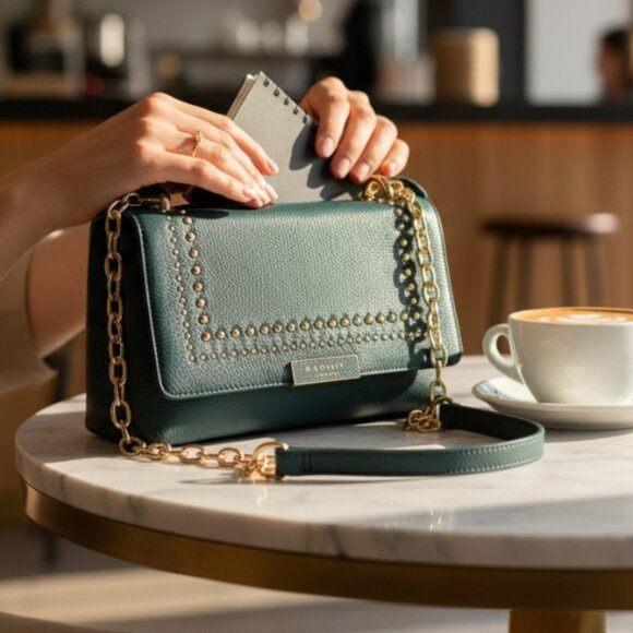 Radley London Mill Bay Teal Stud Flap Over Cross Body Bag - Picture 3 of 11